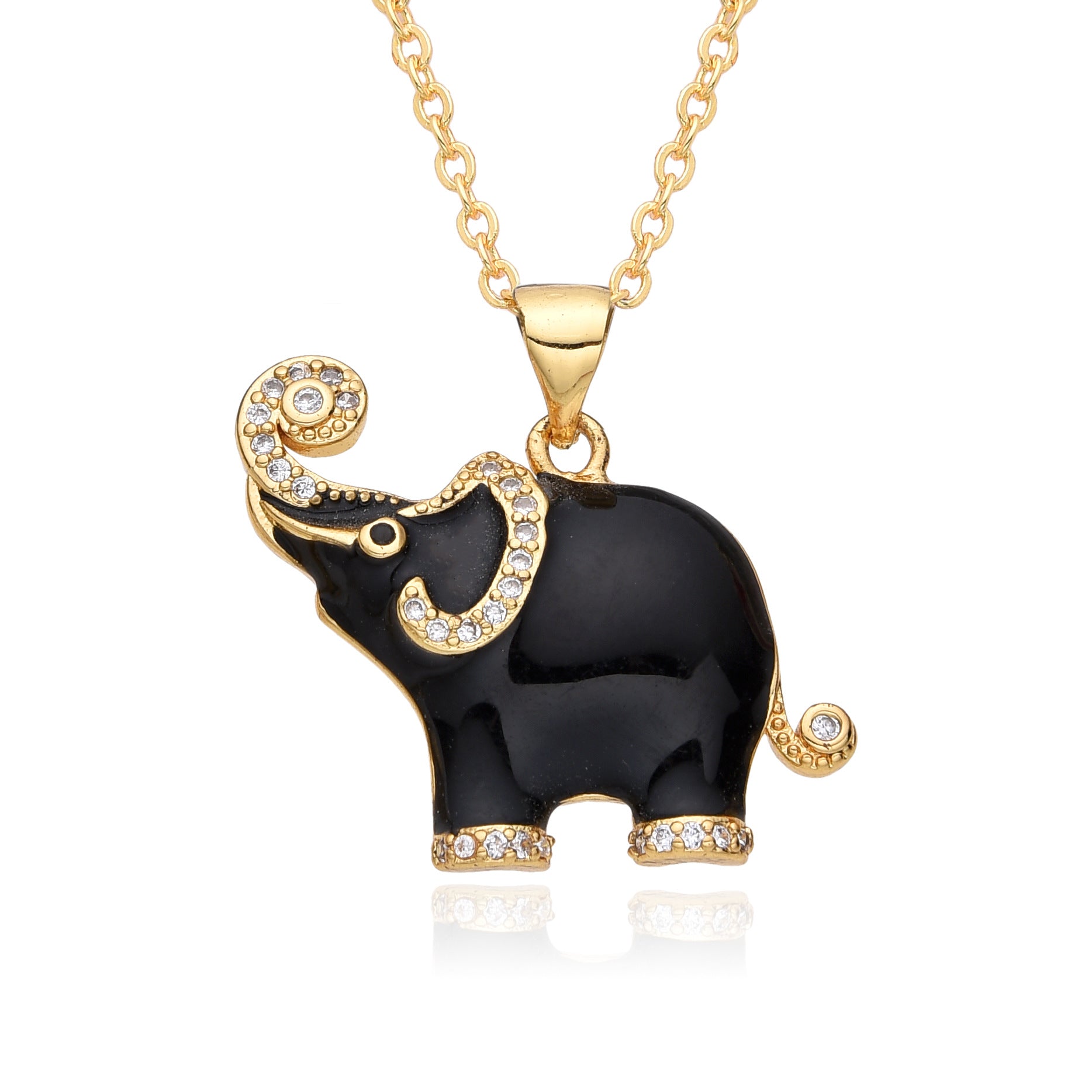 Wholesale Colorful Oil Dripping Elephant Micropaved Zirconia Necklace